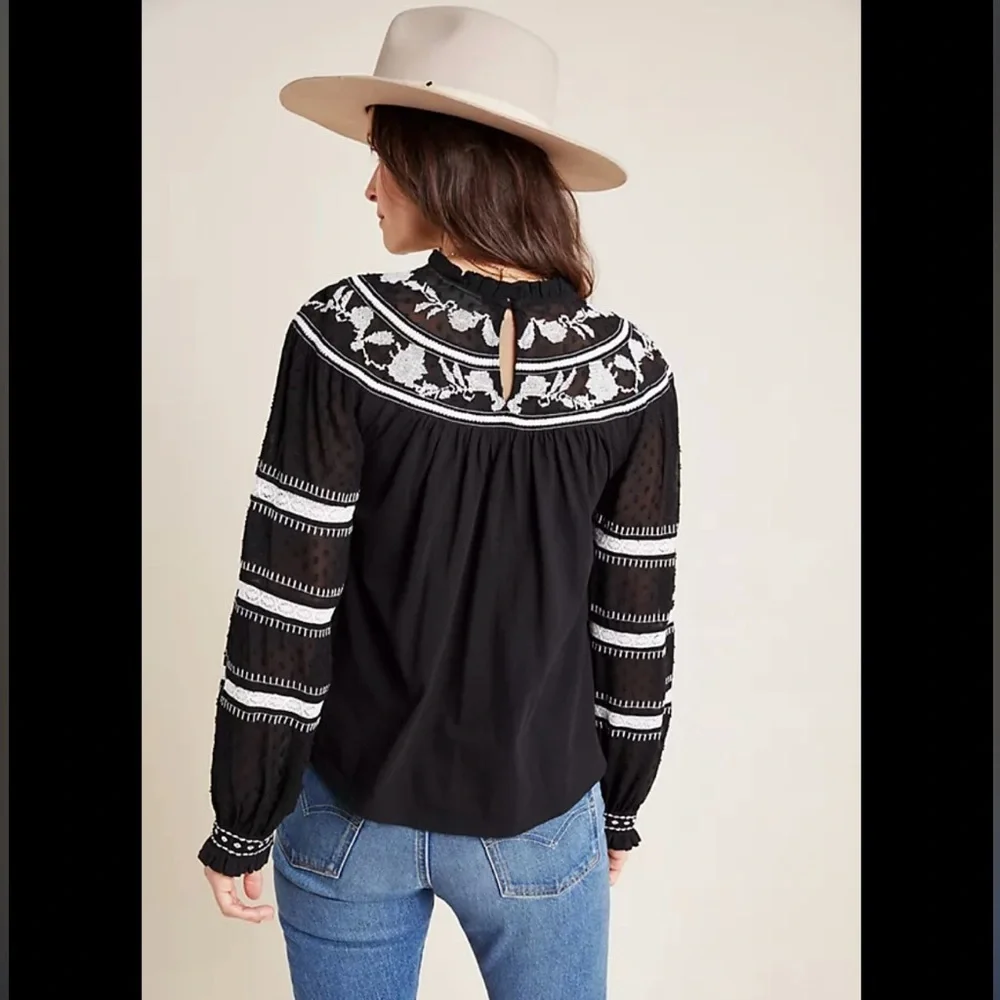 Anthropologie Black and White Embellished Boxy Blouse